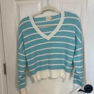 Dreamers Aqua & White Striped V-Neck Sweater